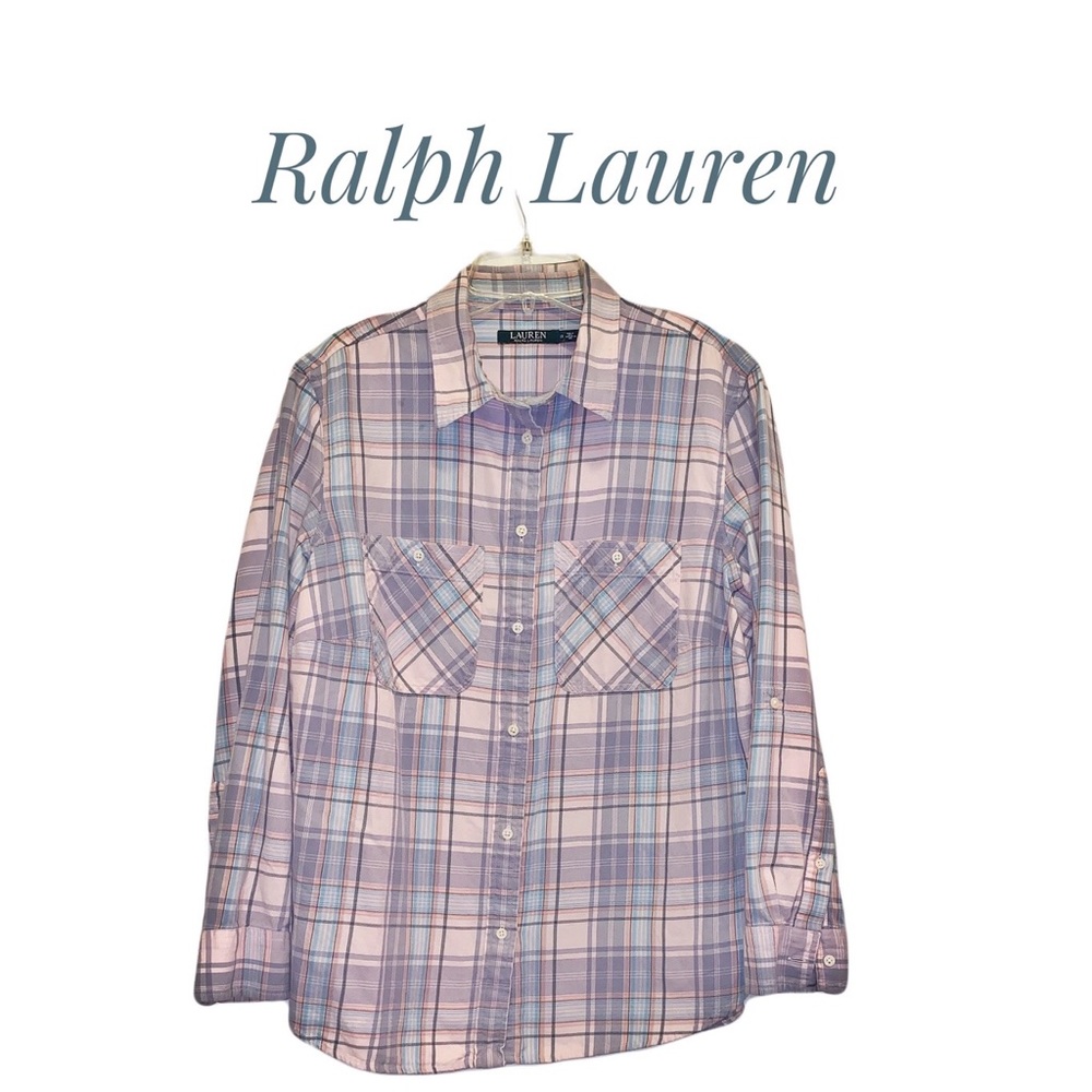 Ralph Lauren Plaid Pastel Button Down Shirt Very Soft 1X EUC